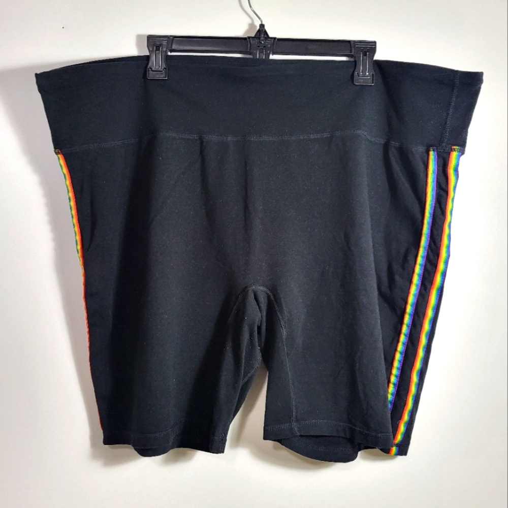 Pride black pull on shorts rainbow stripes women's 3X #2479